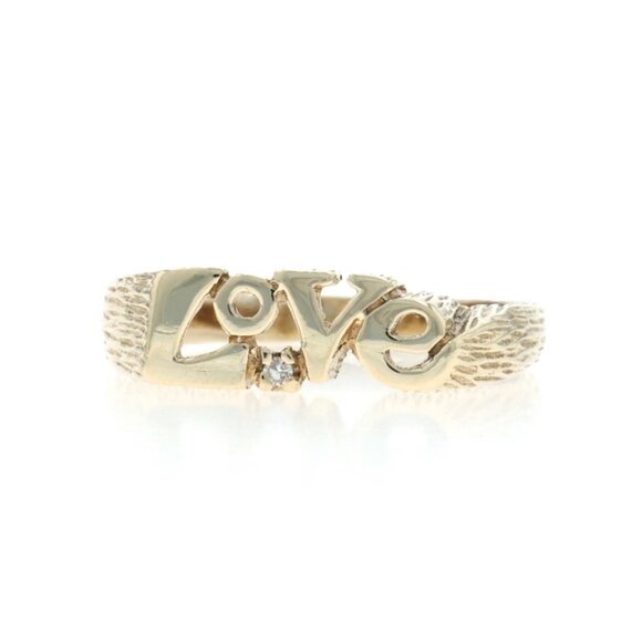 Yellow Gold Diamond Love Band - 10k Single Cut Solitaire Ring - Picture 1 of 6